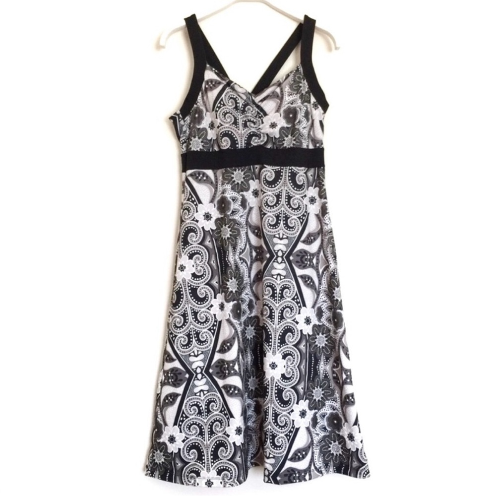 PrAna Amaya Malibu Gravel Gray Floral Graphic Print Knit Halter Dress Size XS